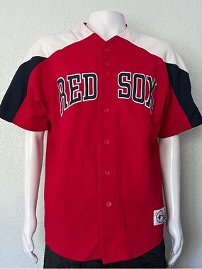 Boston Red Sox Majestic Jersey Mens Large Red MLB Button Front Baseball